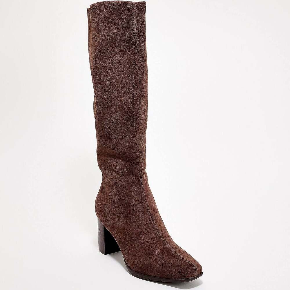 New Time & True Aerosoles Women's Suede Tall Block Heel Boots in Java Brown 12W